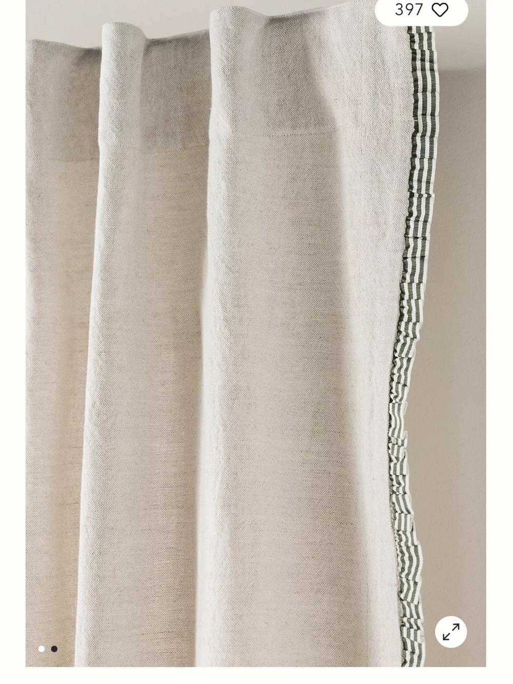 Pleated Ruffle Trim Curtain — Beige w/ Green Trim